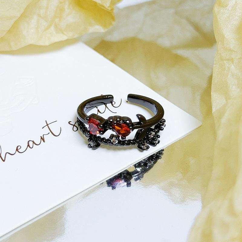 Dark Stacked Wearing Personalized Thorn Open Ring Niche Design Red Zircon Retro Punk Fashion Index Finger Ring Woman