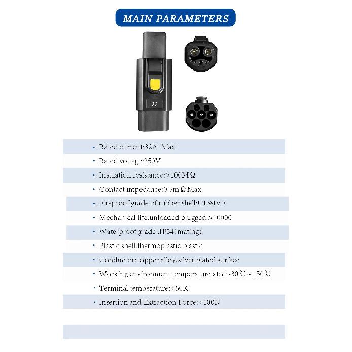 EVqiaoyi TYPE2 For Tesla Adapter 7.2kw TYPE2 Charging Pile to Tesla Car Charging Adaptor, Suitable for Model 3/Y/X/S