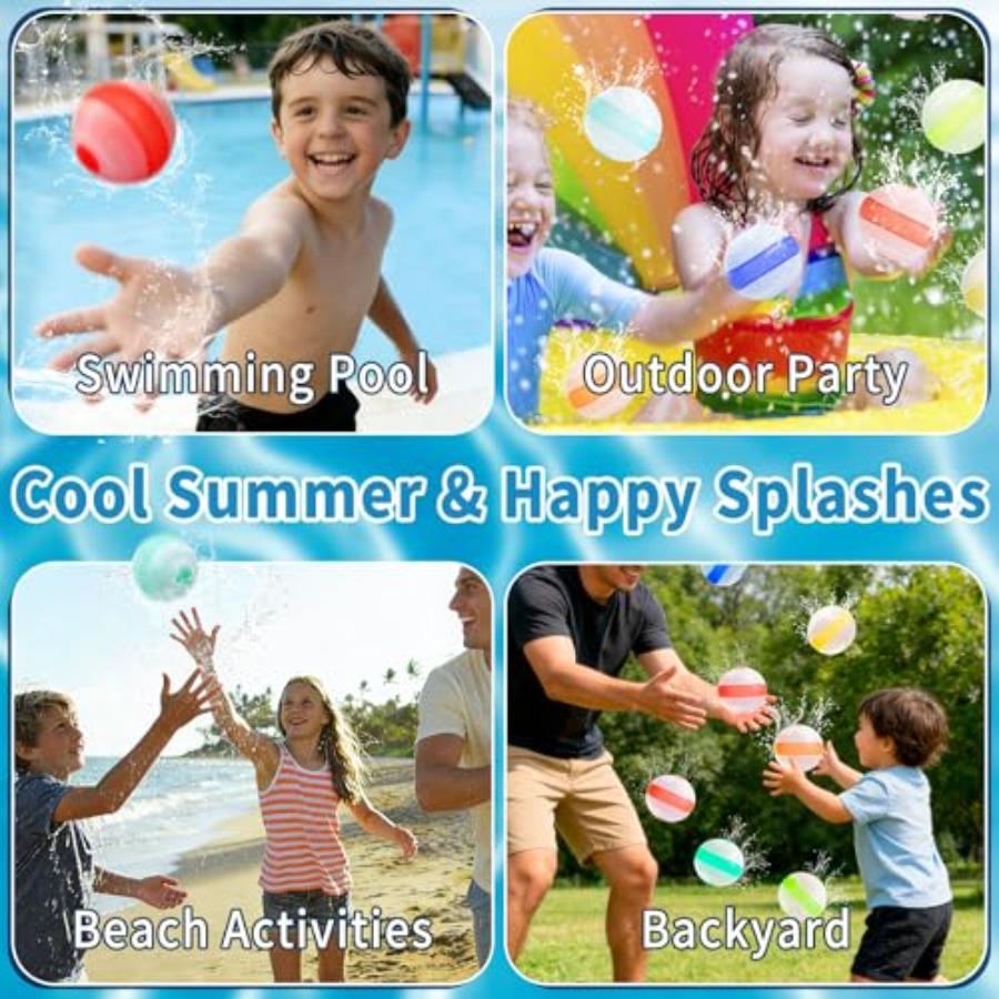 Reusable Water Balloons, Refillable Water Balloons Quick Fill, Soft Silicone Water Splash Balls for Toddler Age 4-12, Self Seal