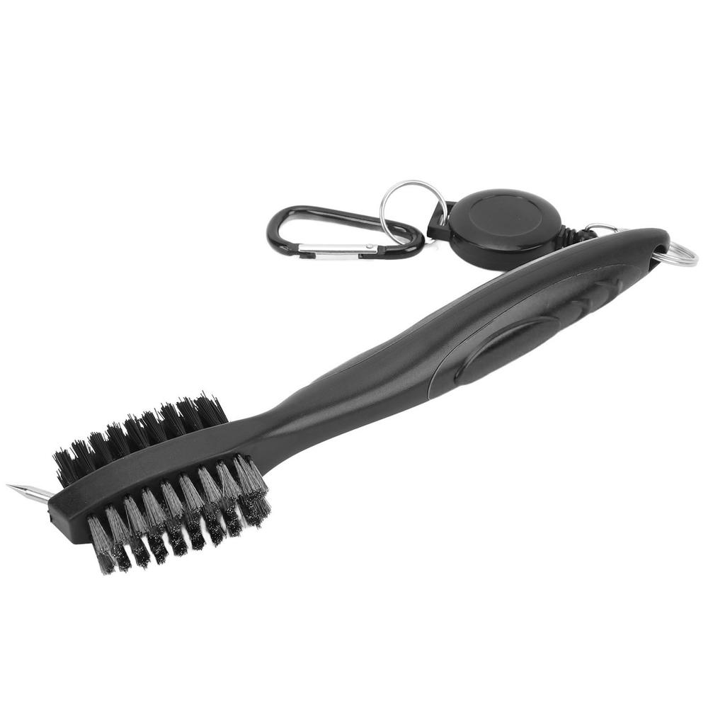 Golf Club Brush with Retractable Cord Dual Sided Steel Bristles Ergonomic Handle Golf Club Cleaning Brush Black