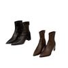 High Heel Coarse Heel Pointed French Small Ankle Boots Women's Shoes 2025 Autumn and Winter Brown Fleece Martin Boots Skinny Short Boots