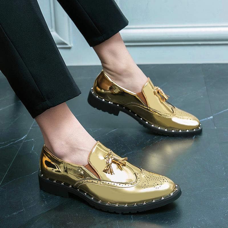 Leather shoes men's 2025 spring and autumn new British casual shoes business dress sequined fringed pointed head pedal men's leather shoes