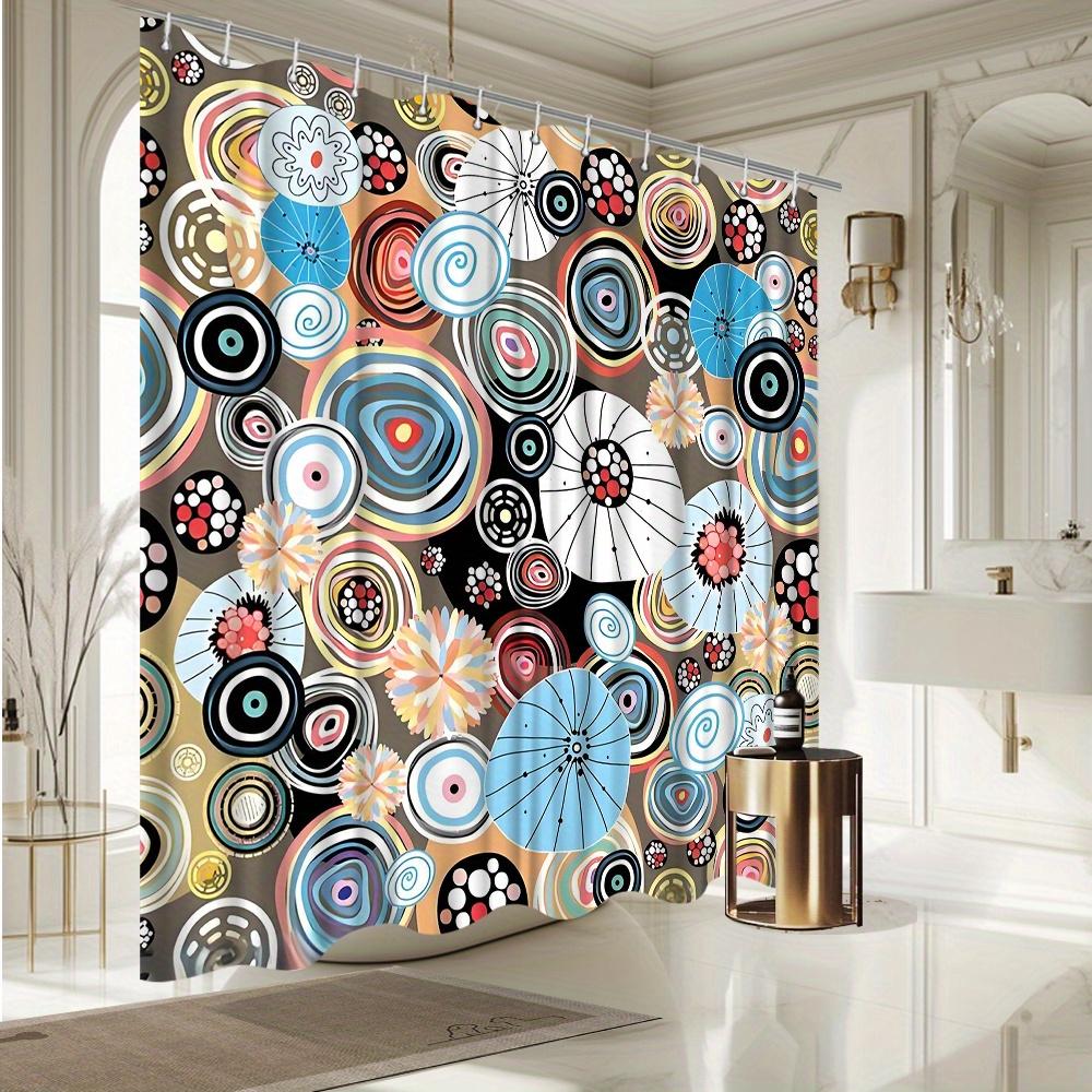 Vibrant Circular Patterns Print Waterproof Shower Curtain, Colorful Abstract Design High-End Toilet Partition Curtain
