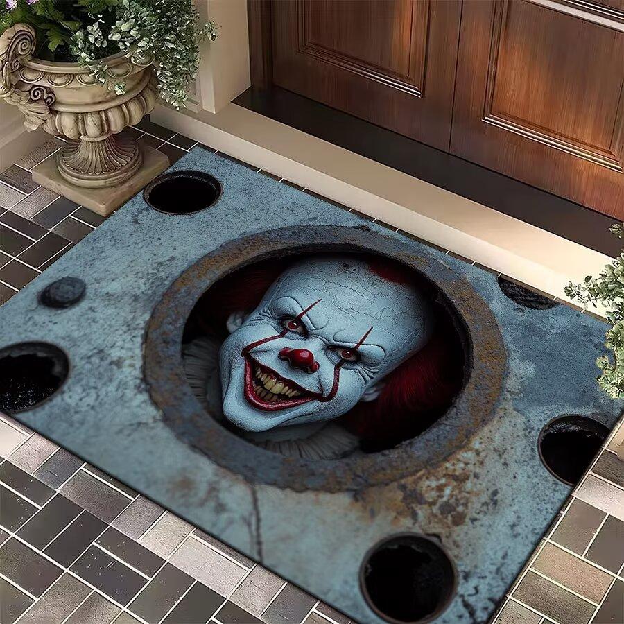 Halloween Děsivý Strašidelný Klaun 3D Iluze Rohožka Protiskluzová Hrůzostrašná Dekorace Vstupní Prahy Snadno Čistitelná Párty Domácí Dekorace