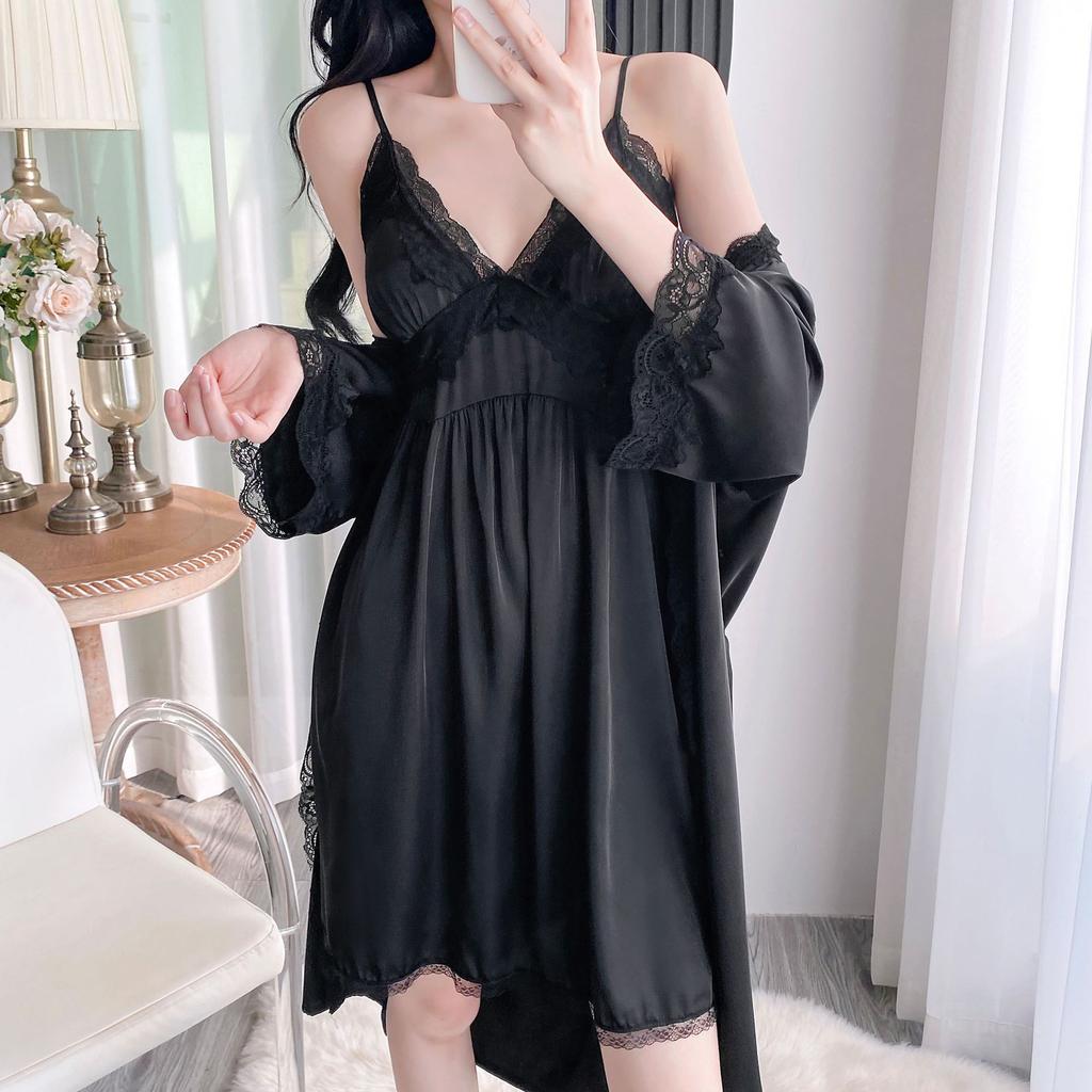 Ruth pajamas women's French pure desire ice silk suspender nightdress sexy lace pure desire court style loungewear