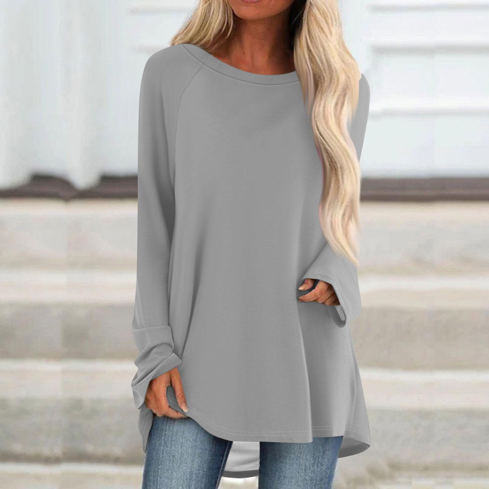 

Women s Fashionable Loose Mid-length Round Neck Pullover Color Raglan Sleeves Long-sleeved Casual Top XXXL