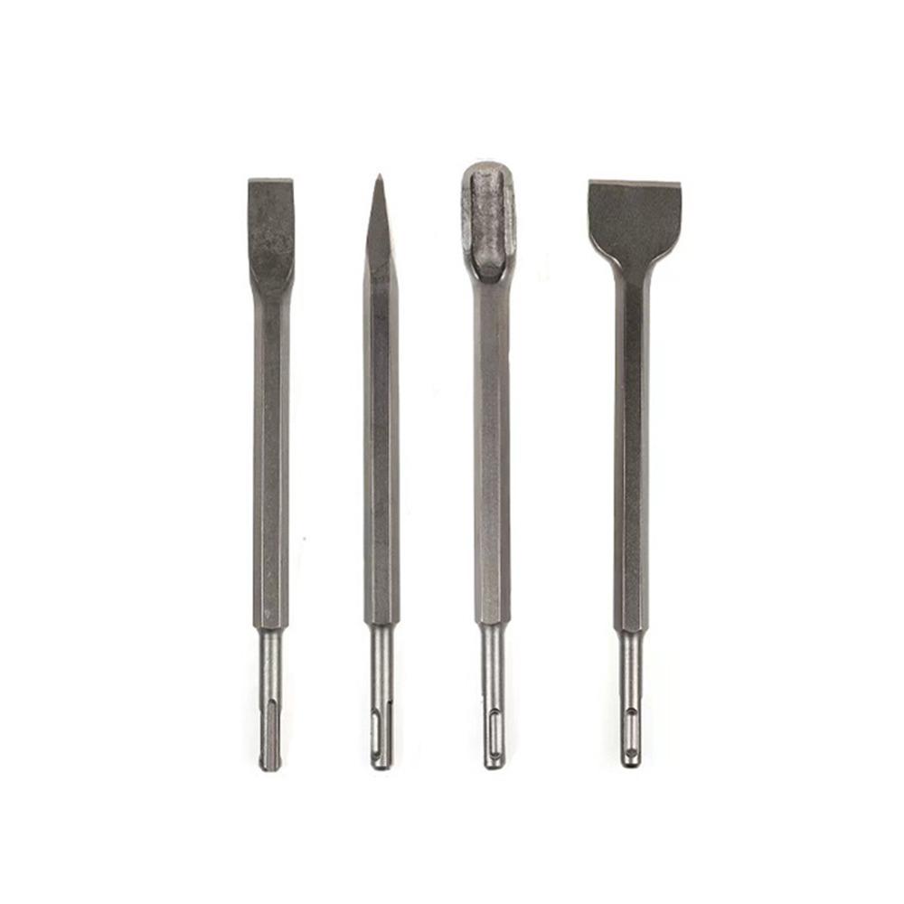 4Pcs Pointed /Flat Bit Hammer Drill Bit Round Shank Rotary Hammer Gouge Set  Tile Slotting