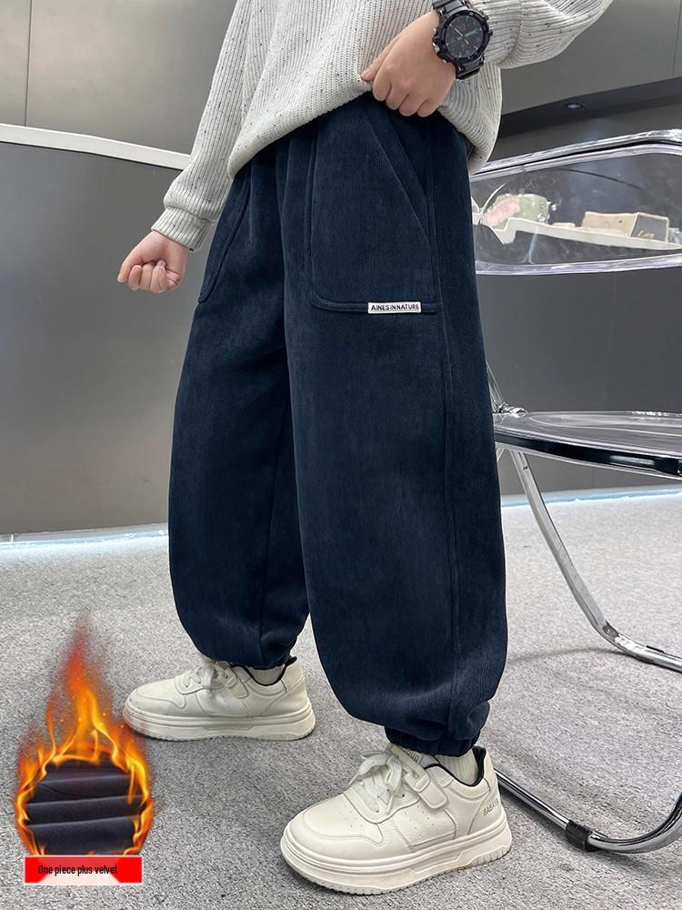 Boys' Thickened Fleece-Lined Corduroy Pants - New 2025 Autumn/Winter Collection