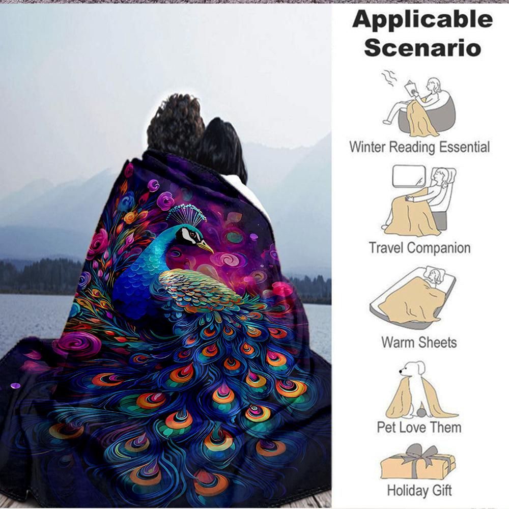 1pc Peacock Feather Blanket Lightweight Blanket Throw Blanket For Sofa, Bed, Travel, Camping, Livingroom, Office Yy251010093