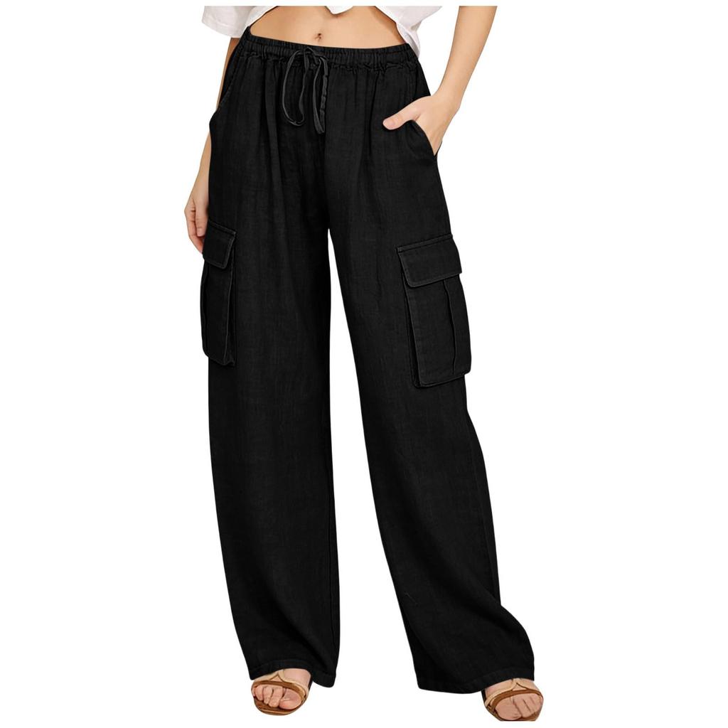 Pantaloni Casual da Donna a Gamba Dritta con Vestibilità Larga, Tasche, Coulisse in Vita e Design Rilassato