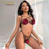 Passionate Rose Flower Lingerie Set: Hollow-Out Bra & Bikini Pajama