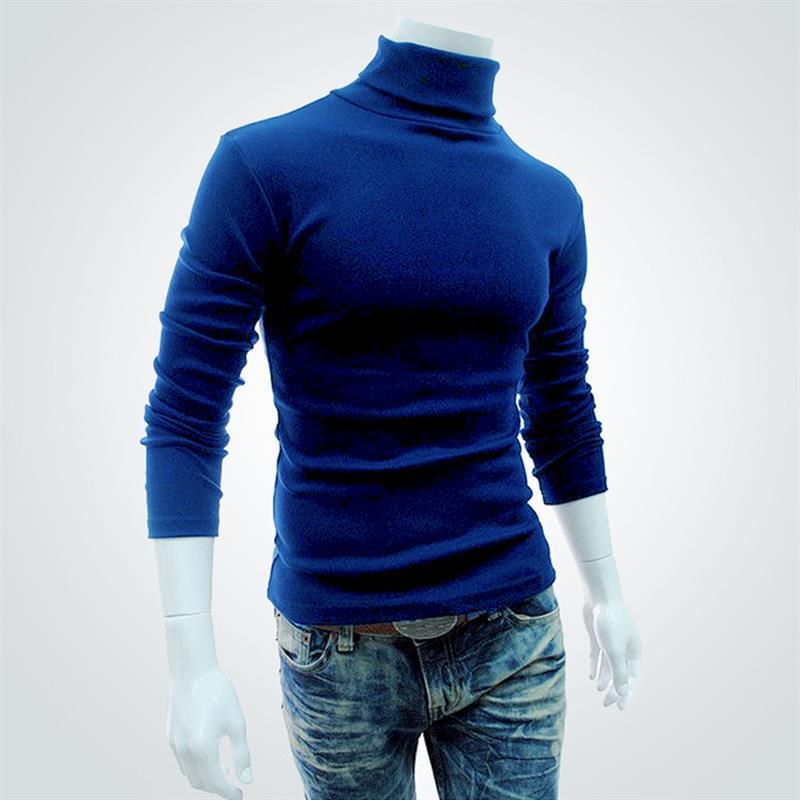 Men's High Neck Solid Color Long Sleeve T-shirt, Spring Autumn Base Layer, Korean Style Pullover Sweater