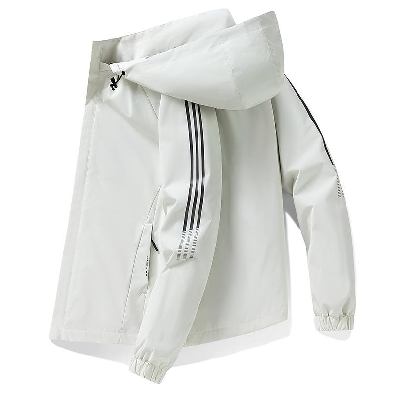 Thin contrasting color hooded three-bar jacket autumn and winter windproof rainproof versatile casual jacket men's velvet