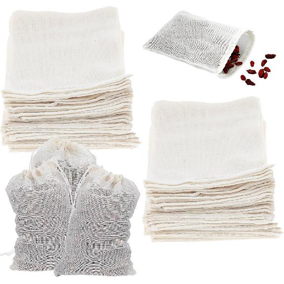 24PCS Spice Bags for Cooking Soup, 6x4 Inches Natural Cotton Drawstring Bag, Reble Empty Tea Brew Filter Sachet Bags, Gravy Cheesecloth Drawstring