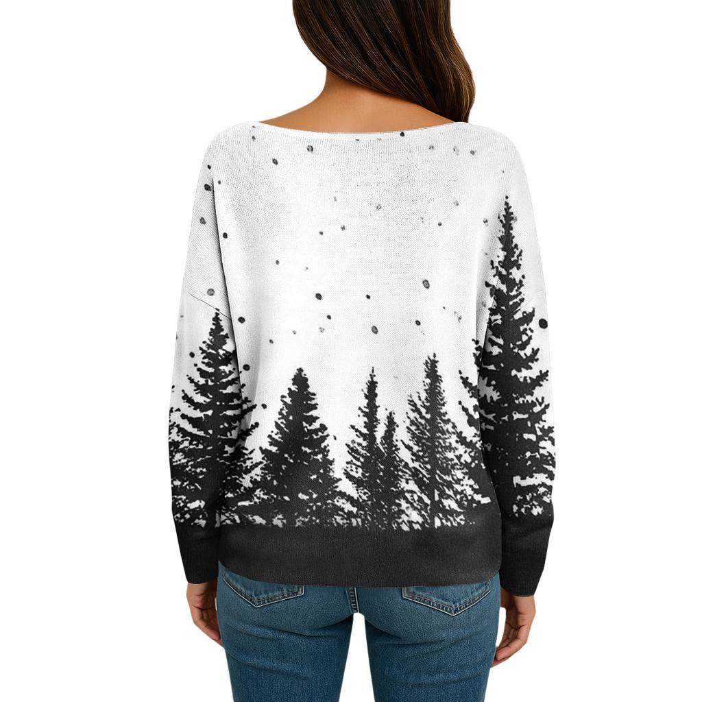 Damen Herbstpullover Langarm Druck Tops Pullover Locker Schick Lässig Basic Kleidung