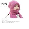 Women Winter Hat with Integrated Long Scarf Thick Warm Knitted Windproof High Elasticity Full Protection Outdoor Travel Cold Weather Cap