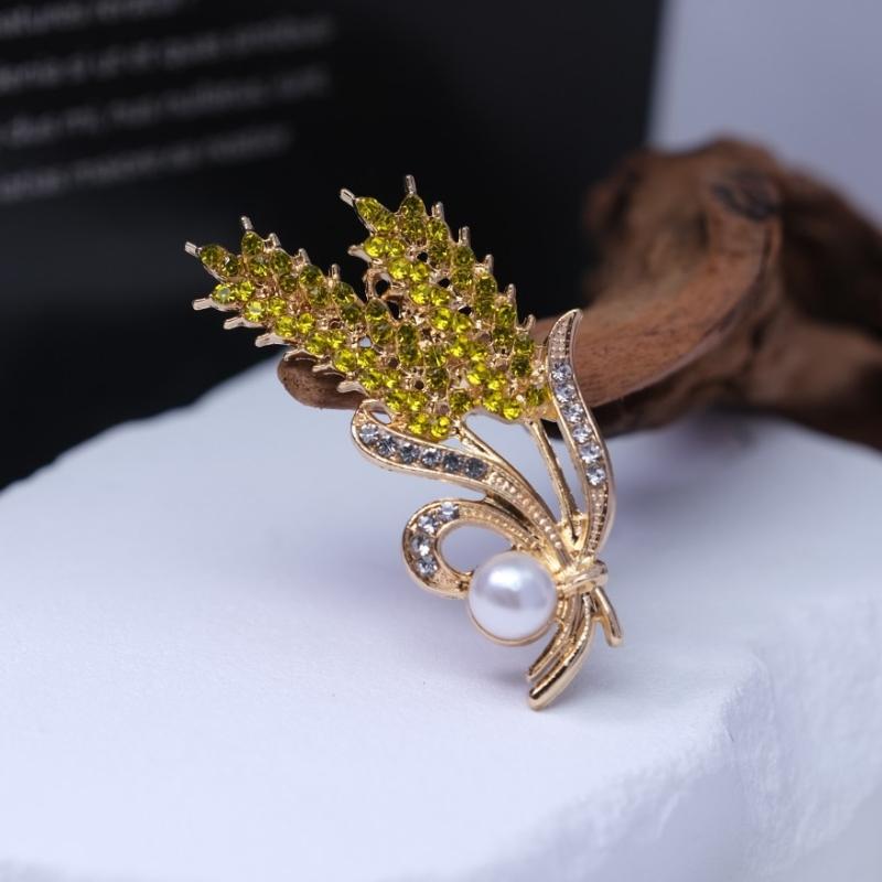 Gold Wheat Head Brooch for Women Imitaiton Pearl Crystal Women's Brooches Autumn Metal Pins for Clothing
