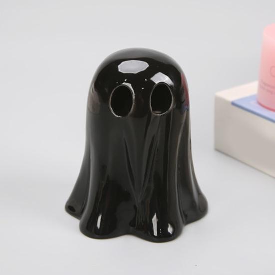 Keramická svítící dekorace duch Malá bílá figurka ducha LED Halloweenský duch Stolní ozdoba pro vnitřní domácí dekoraci