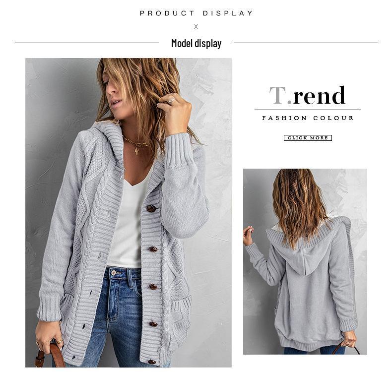 European American Winter Women's Solid Knit Cardigan: Casual Versatile Single-Breasted Multi-Button Warm Jacket