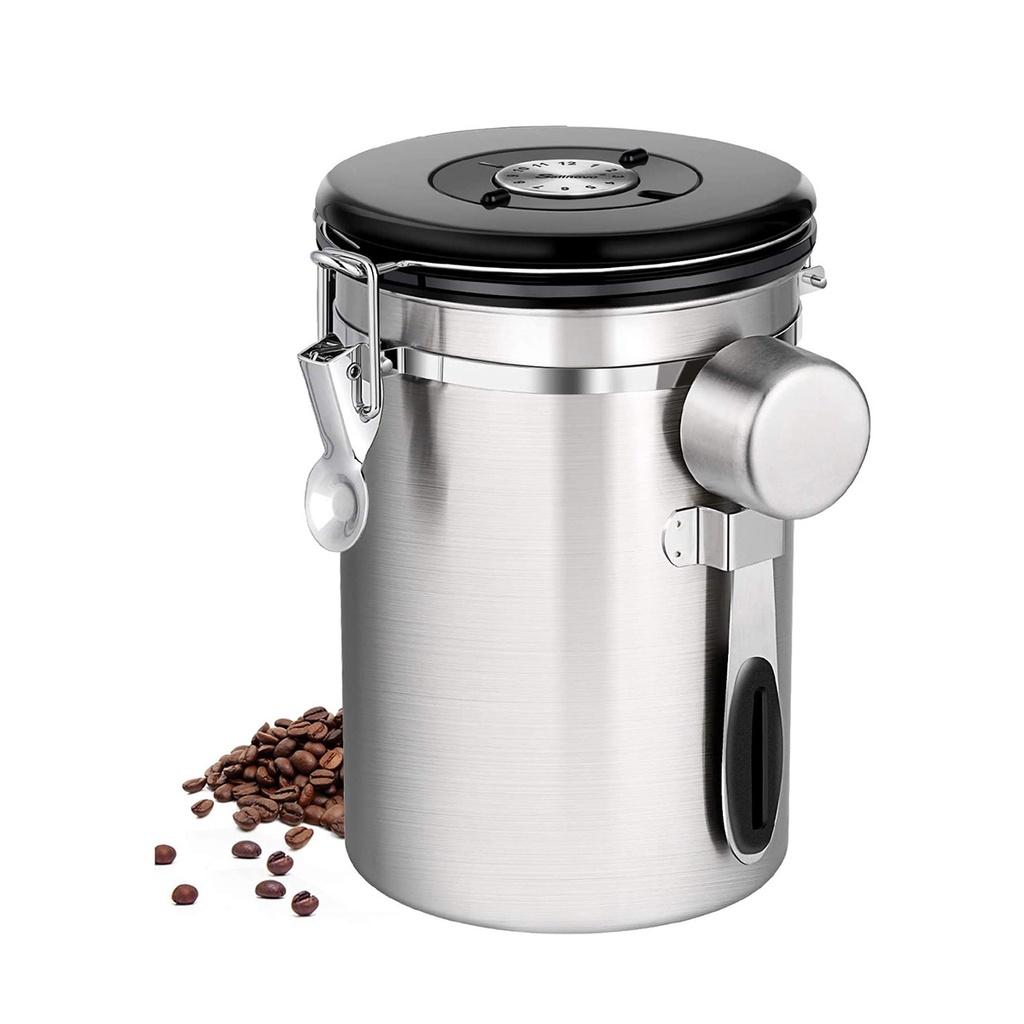 1L/1.5L/2L Storage Canister Set For Tea Rice Spices Herbs Food Storage With coffee Scoop 4.72x4.13inch Stainless Steel Airtight Coffee Container