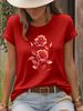 Golden Rose Graphic Print Fashion Harajuku T-Shirt Short Sleeve Crew Neck Casual Top for Summer  Spring Women'S Clothing