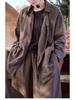 Spring Summer Retro Women's Tea Brown Linen Plus Size Slimming Loose Lapel Shirt Outerwear