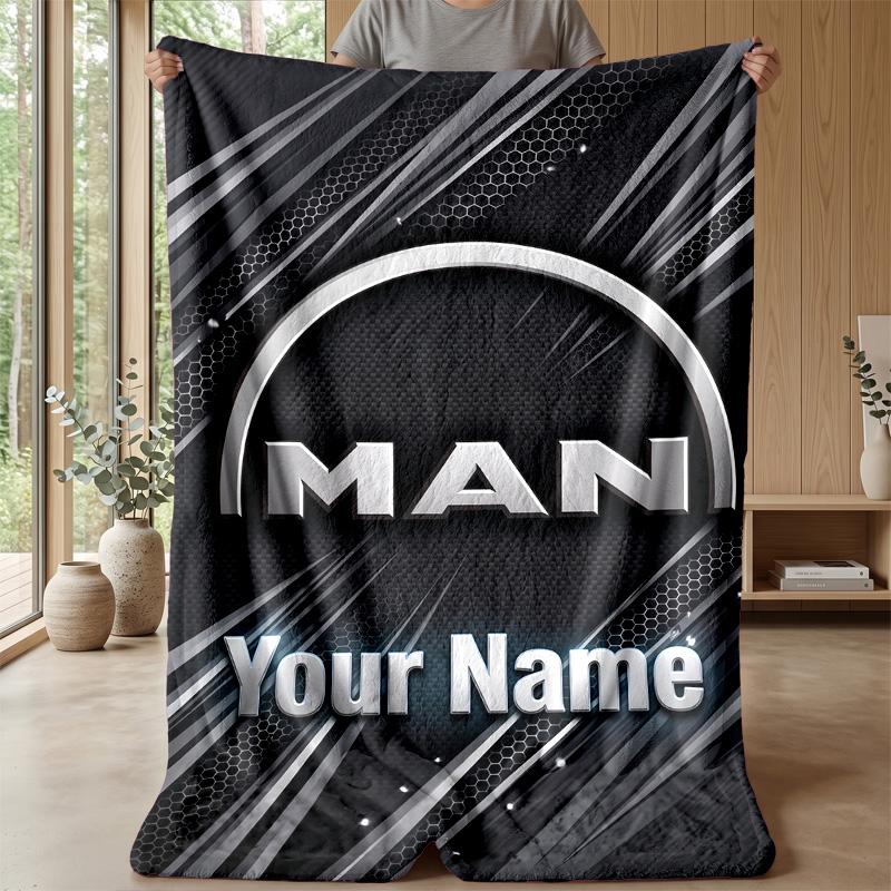 Coperta in Flanella Personalizzata MAN Truck Stampa il Tuo Nome Testo Morbida Calda Coperta Regalo di Festa