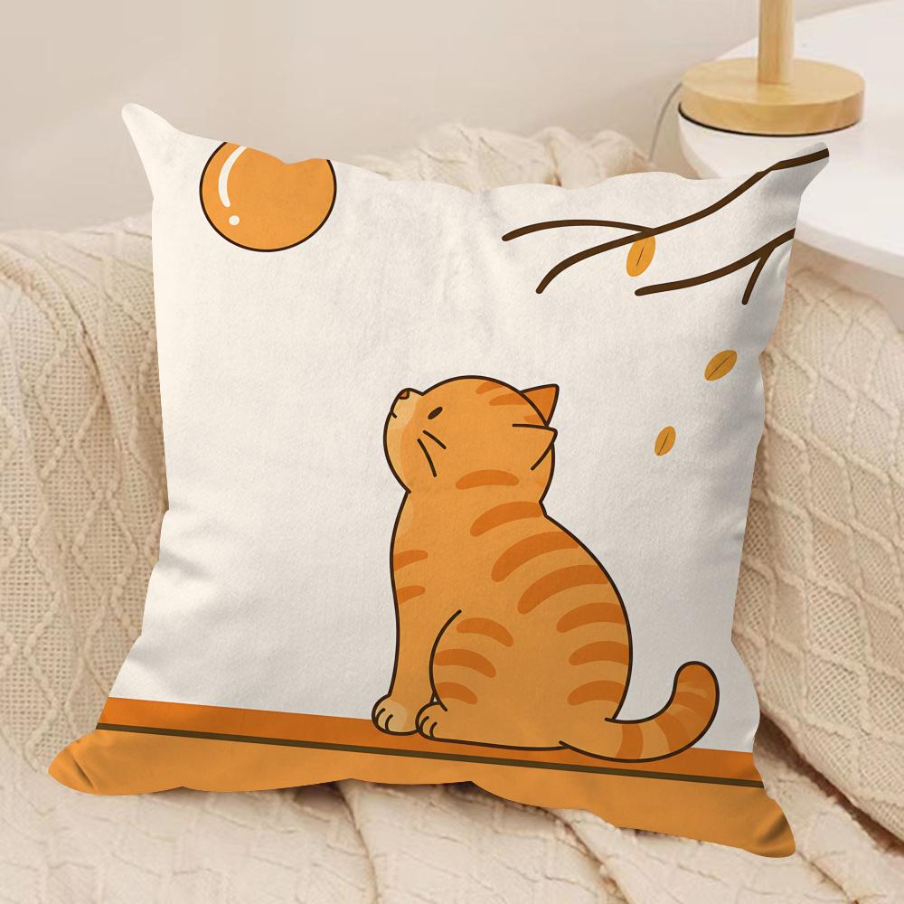 Cute Cartoon Orange Cat Cushion Cover Square Pillow Bedroom Sofa Leisure Comfort Living Room Home Decoration X