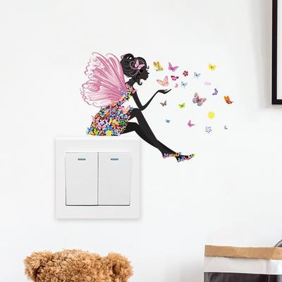 Shangyi Kelebek Çiçek Peri Duvar Stickerı - Oturma Odası ve Yatak Odası Anahtarları için Kendinden Yapışkanlı Dekorasyon