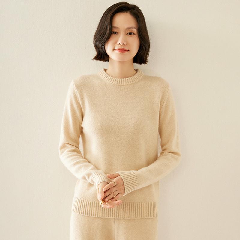 Women's Cashmere Round Neck Sweater - Thick, Versatile, Loose-Fit, Long Sleeve for Autumn/Winter