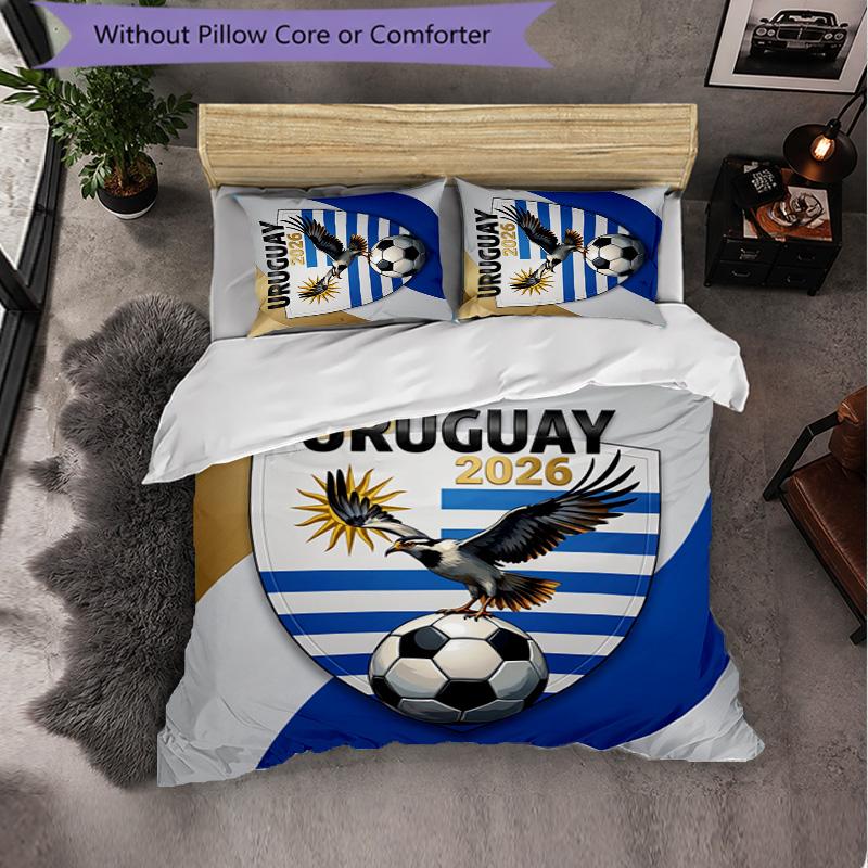 Uruguay Football Pattern 3 Pieces Bedding Set Soft Microfiber Duvet Cover with Pillow Cases for Bedroom