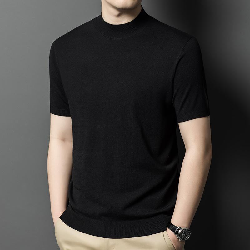 

Весенний новый однотонный шерстяной мужской свитер среднего возраста, тонкая полуводолазка, свитер с короткими рукавами, мужская одежда