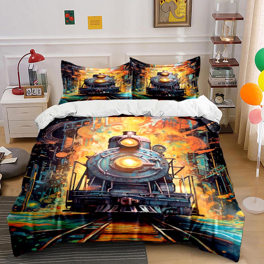 Steam locomotive and flames. Bedding sets Duvet cover sets Duvet covers Pillowcases(1 * Duvet Cover 2 * Pillowcases without duvet insert)