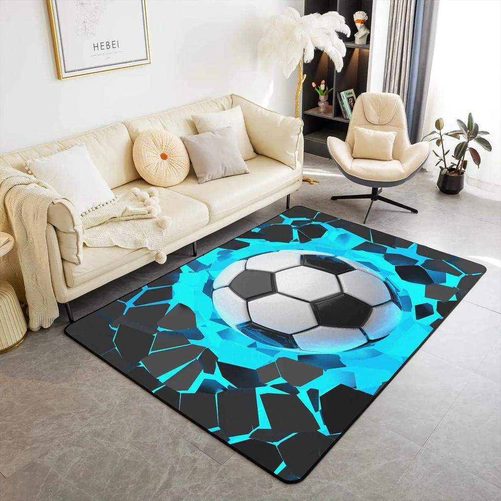 Football Area Rug Ball Sports Theme Carpet Soccer Ball Pattern Floor Mat for Kids Boys Girls Play Room Living Room Bedroom Decor