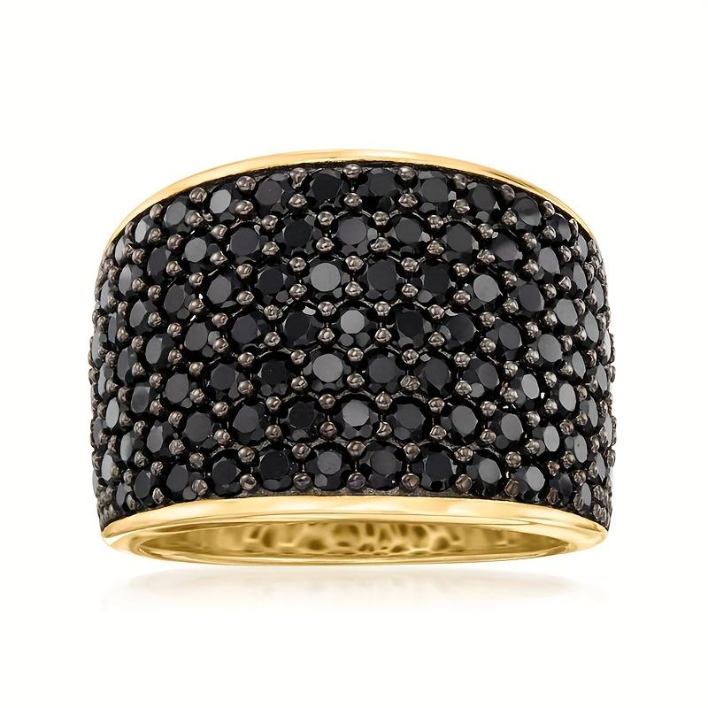 Vintage Luxe Zwartkleurige Ingelegde Zirkonia Brede Gezicht Damesring, Geschikt Als Accessoire Cadeau voor Vrouwen Vakantiebanketten