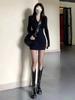 Women's Black Knit Sweater Dress - Slim Fit, Hip Wrap, Plus Size, Autumn/Winter