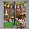 Set Of 2 Rustic Spring Easter Day Curtain Egg Rabbit Flower Butterfly Window Drapes Party Decoration Made Polyester