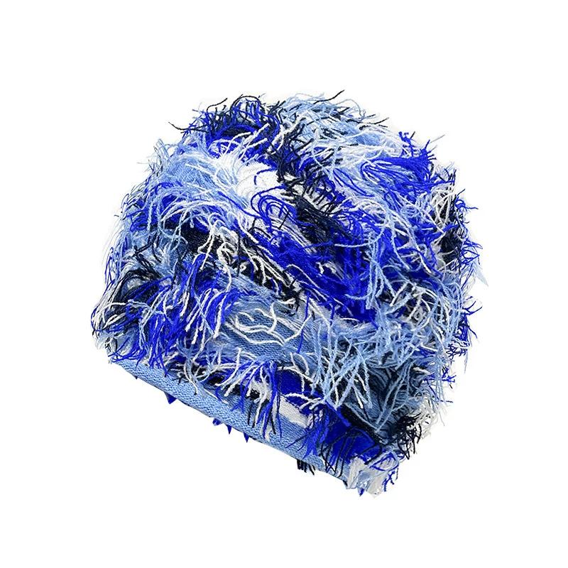 2024 חדש היפ הופ Balaclava כובעים סרוגים במצוקה מסכת סקי מלא פנים נשים הסוואה חיצונית מטושטשת סקי Balaclava Beanies Hat