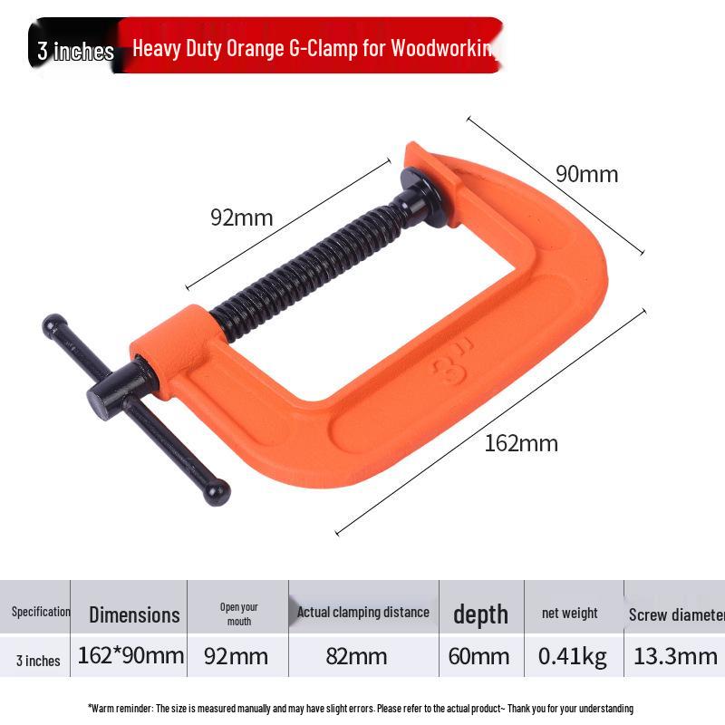 Heavy Duty Orange G-Clamp with Black Screw for Woodworking Jointing and Clamping