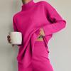 Completo Maglia a Maniche Lunghe Tinta Unita con Collo Mezzo Alto da Donna Completo Due Pezzi