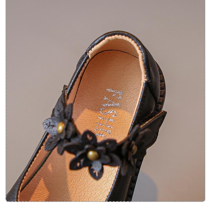 Nieuwe Mode Lente en Herfst Meisjes Eenvoudig Kant Zwart Comfortabel Zachte Zool Leren Schoenen