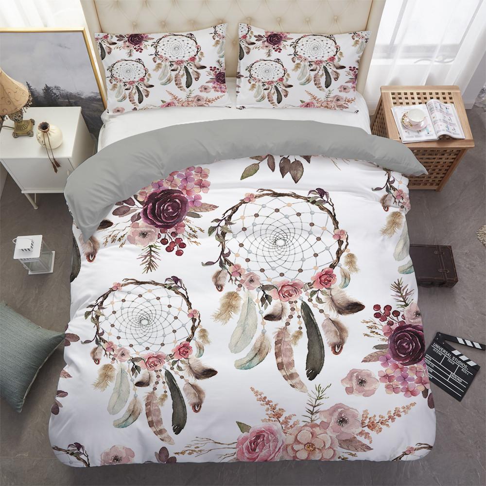 Dream Catcher Duvet Cover Set Bull Skull Native Tribal Feather Boho Design Bedding Set Microfiber Queen King Size Quilt Cover
