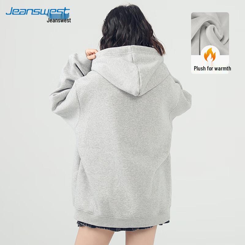 JEANSWEST Damen Locker Geschnittenes Kapuzen-Cardigan-Sweatshirt mit Cartoon-Print