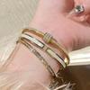 Fashionable Classic Style Stainless Steel Bracelet Inlaid with Zircon for Womens Daily Wear 1pc Titanium Steel Gold Bracelet
