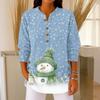 Women's Fashionable Button Collar Long-sleeved Christmas Print Pullover Top