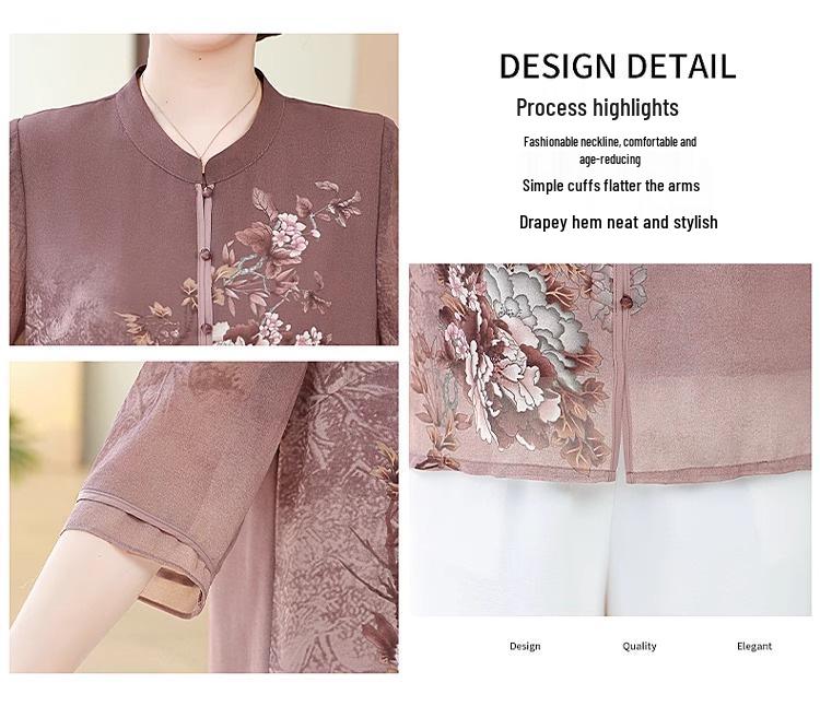 Stylish Chiffon Blouse: Chinese-Style Short-Sleeve Top for Middle-Aged Women