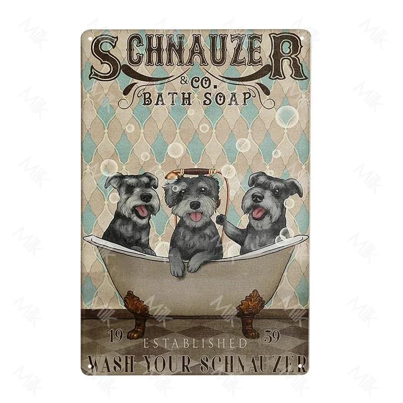 Funny Pet Schnauzer Dog Shop Art Metal Tin Sign Wall Poster Iron Painting for Bathroom Toilet Laundry Street Sweet Home Decor