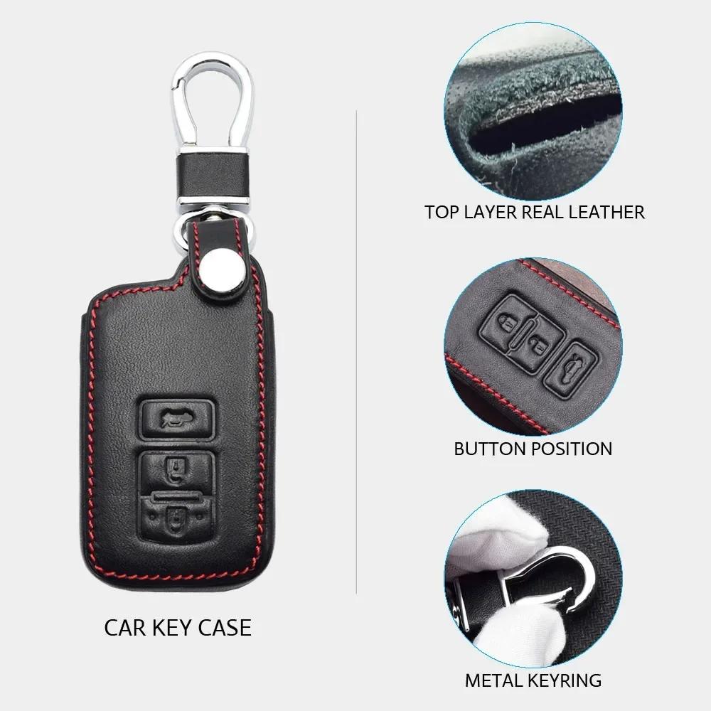 Leather Car Key Case For Toyota Camry Rav4 Highlander Land Cruiser Harrier 3 Button Smart Keyless Remote Control Protector Cover