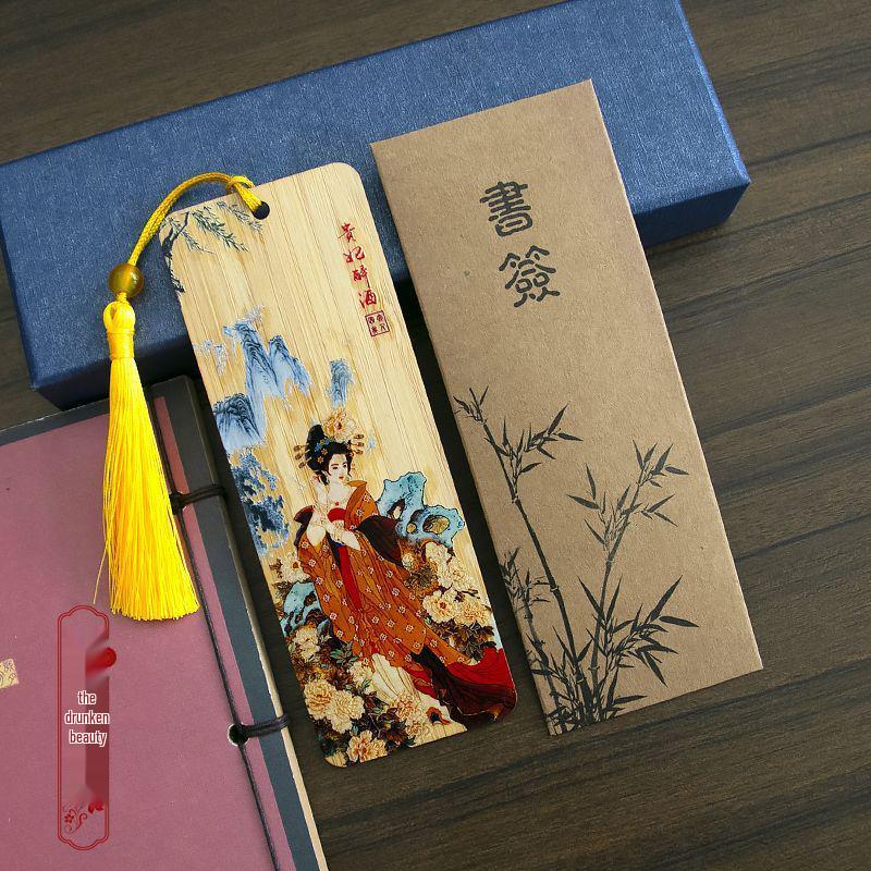 Ancient Style Bamboo Bookmark: Four Great Beauties - Classical Chinese Design, Creative Wooden Small Gift