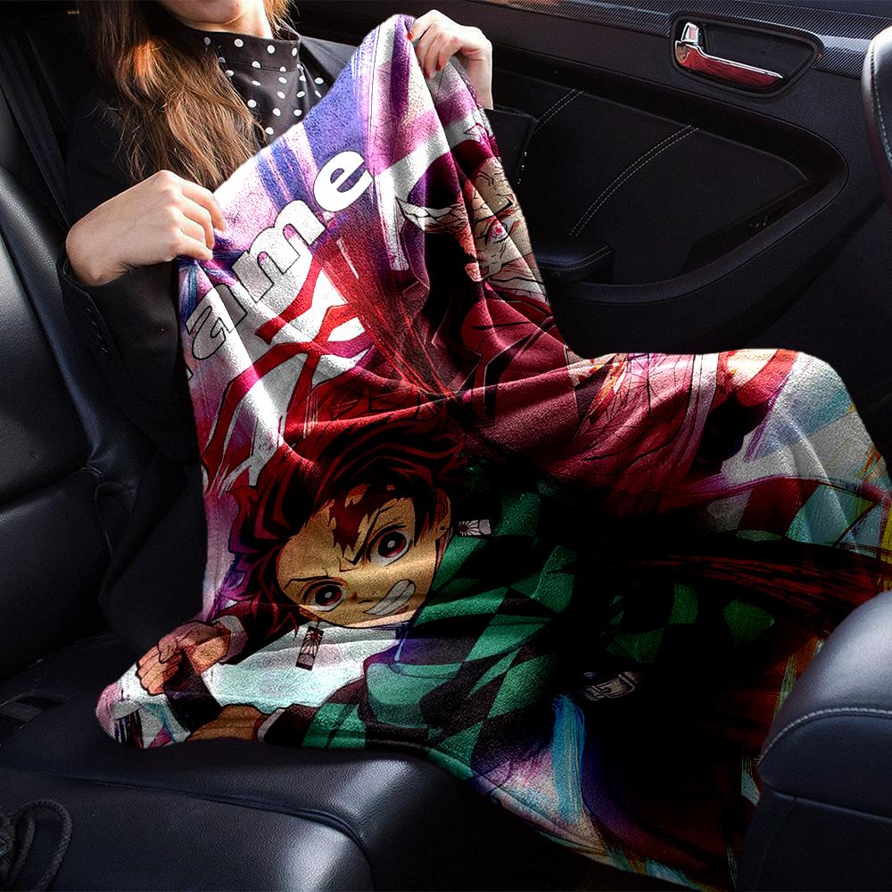 Custom Name Demon Slayer Theme Printed Blanket - Perfect for Couch, Bed, Travel & Outdoor Use | Machine Washable, Cozy & Durable.